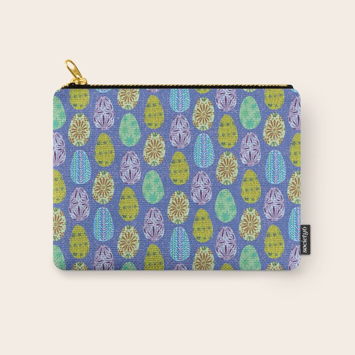 Colorful Folk Art Easter Eggs in Lavender & Green Carry All Pouch Gallery Image 1