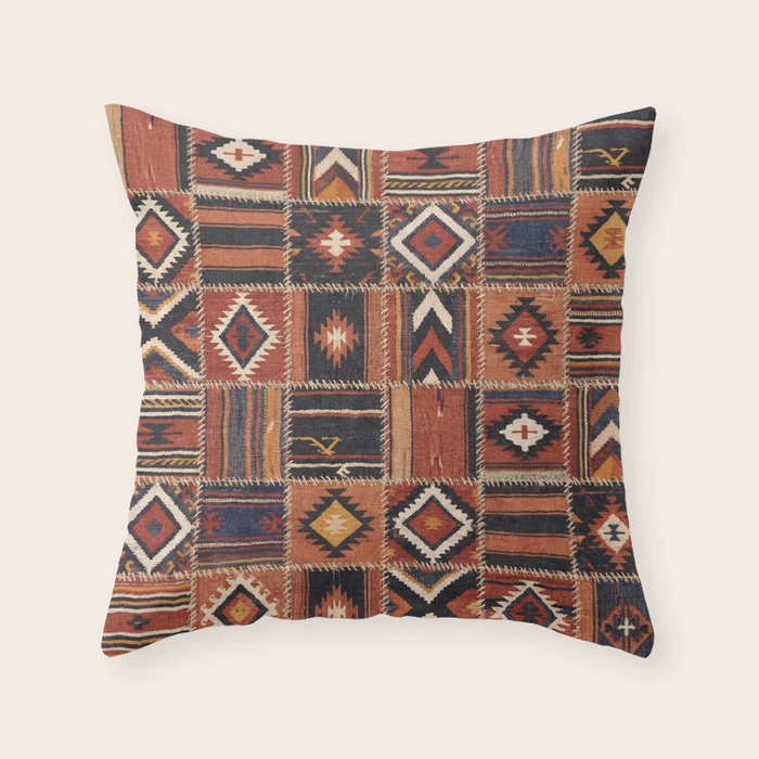 Geometric Tribal Patchwork Rug Design Throw Pillow Gallery Image 6