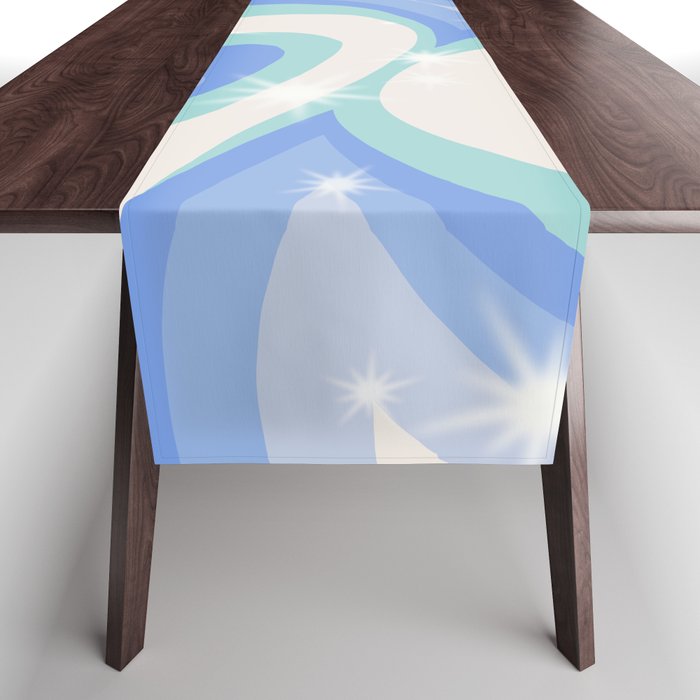 Groovy retro swirls blue Table Runner Gallery Image 1