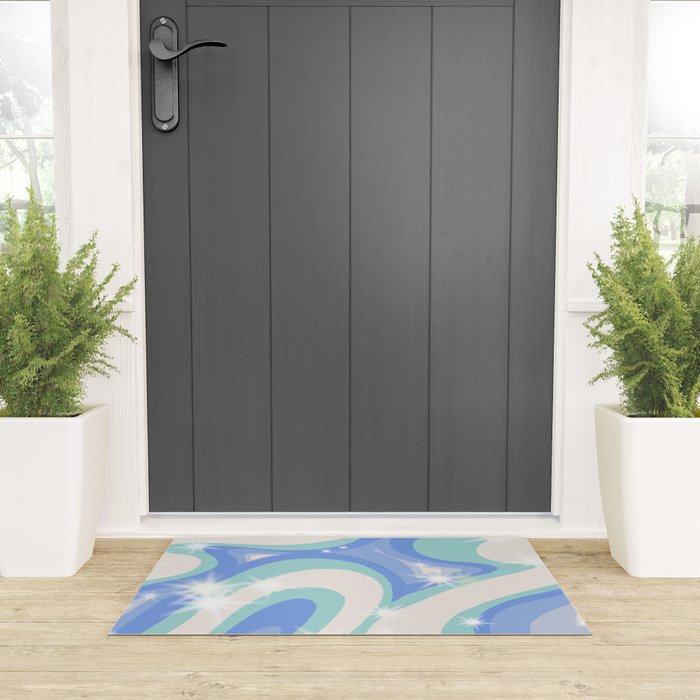 Groovy retro swirls blue Welcome Mat Gallery Image 3