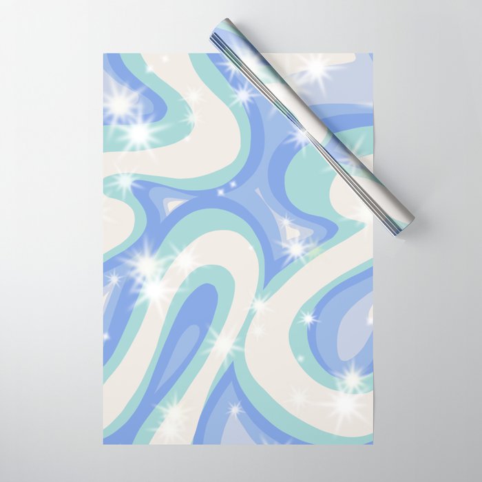 Groovy retro swirls blue Wrapping Paper Gallery Image 1