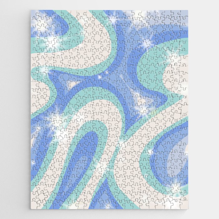 Groovy retro swirls blue Jigsaw Puzzle Gallery Image 1