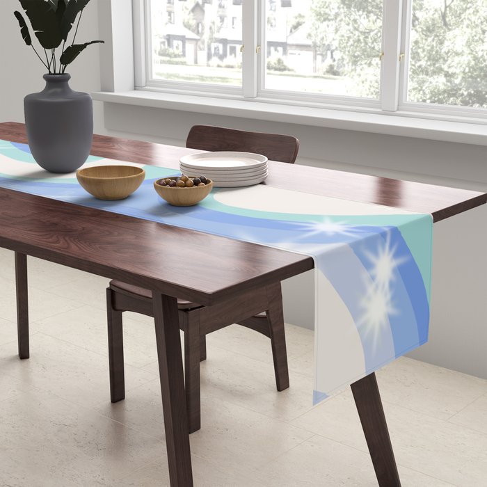 Groovy retro swirls blue Table Runner Gallery Image 2