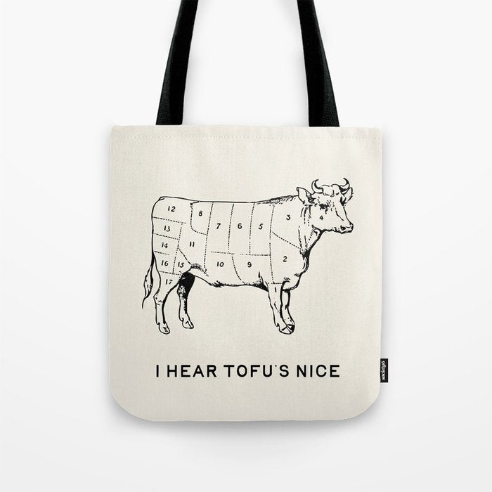 I Hear Tofu's Nice - Funny Vegan Kitchen Quotes Tote Bag Gallery Image 1