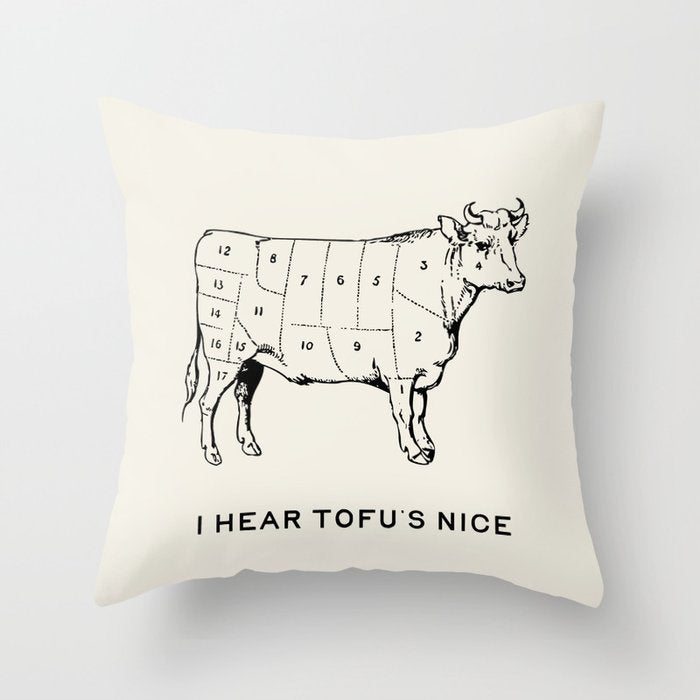 I Hear Tofu's Nice - Funny Vegan Kitchen Quotes Throw Pillow Gallery Image 6