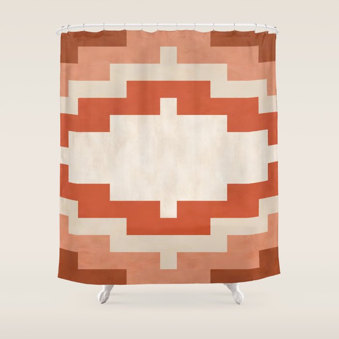 Traditional Retro Aztec Motif Rusty Colors Shower Curtain Gallery Image 1