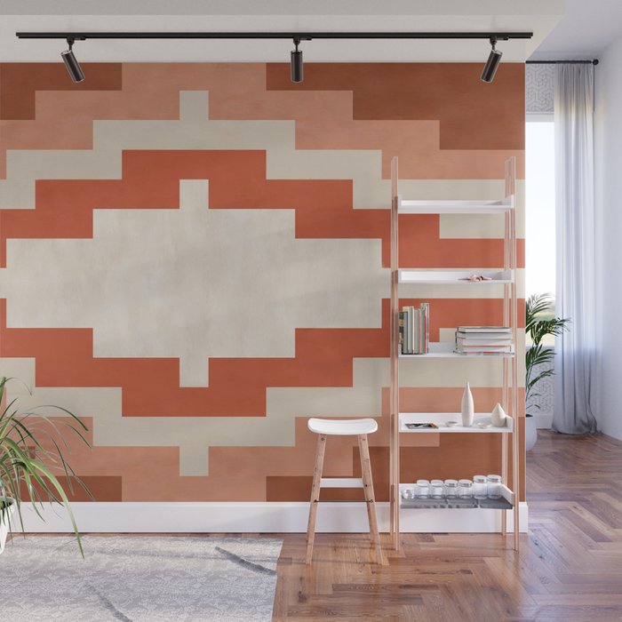 Traditional Retro Aztec Motif Rusty Colors Wall Mural Gallery Image 1
