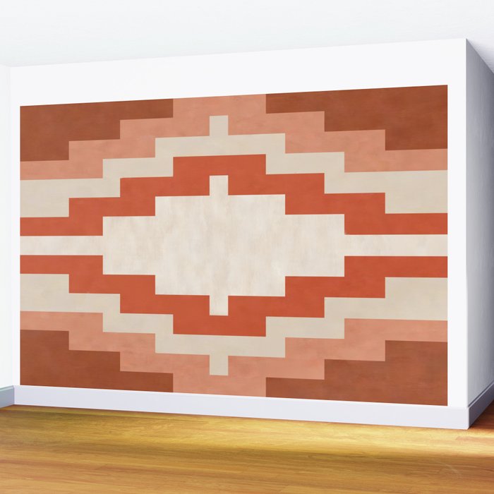 Traditional Retro Aztec Motif Rusty Colors Wall Mural Gallery Image 2