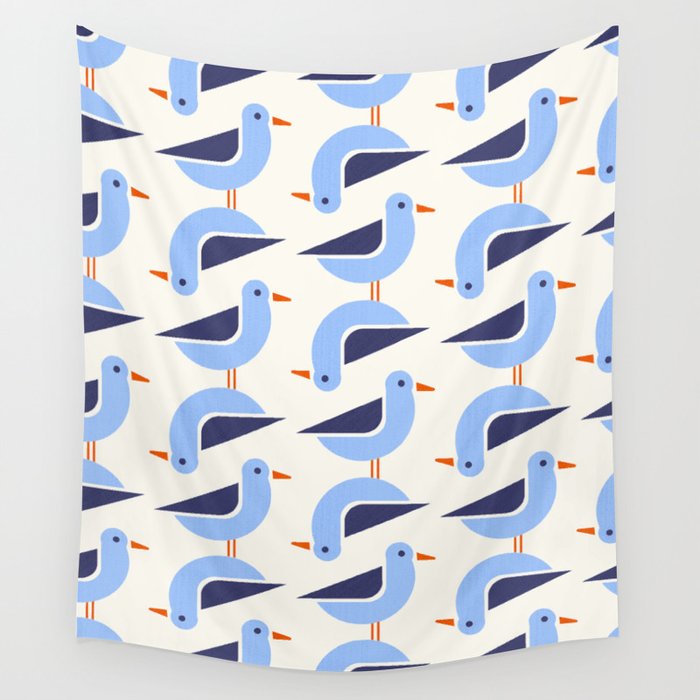 Blue Seagulls Pattern Wall Tapestry Gallery Image 4