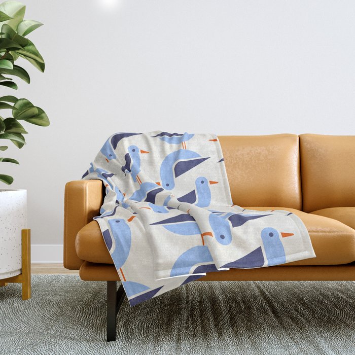 Blue Seagulls Pattern Throw Blanket Gallery Image 1