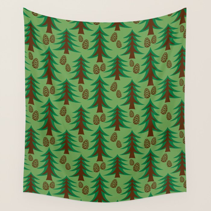 Abstract Fir Trees and Pine Cones Wall Tapestry Gallery Image 4