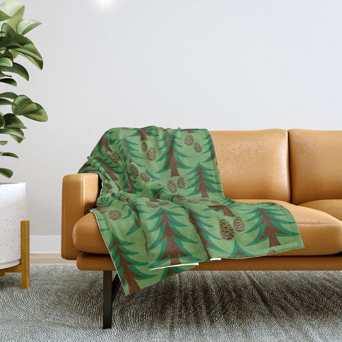 Abstract Fir Trees and Pine Cones Throw Blanket Gallery Image 1