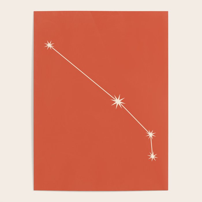 Aries Zodiac Star Constellation Line Art Coral Red Poster Gallery Image 4