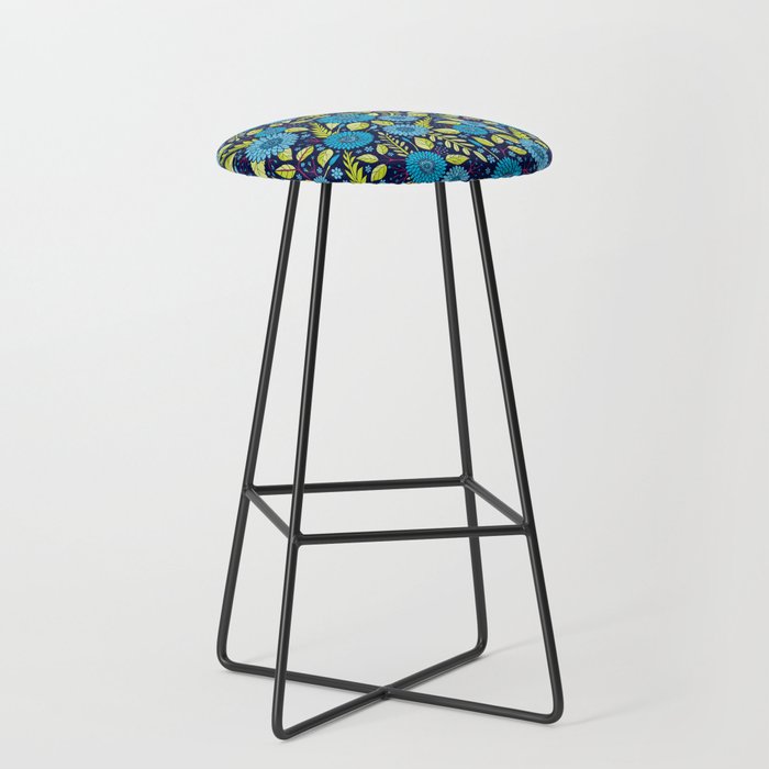 Turquoise Blue, Lime Green, Magenta & Navy Floral Pattern Stool Gallery Image 1