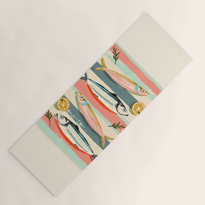 Sardines on Stripes Yoga Mat Gallery Image 1