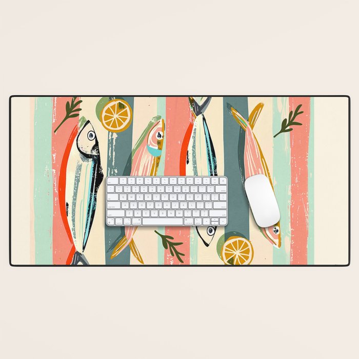 Sardines on Stripes Desk Mat Gallery Image 1