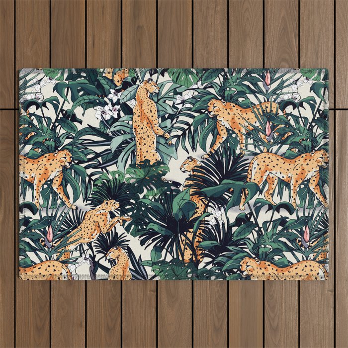 Cheetah in the wild rainforest Outdoor Rug Gallery Image 1