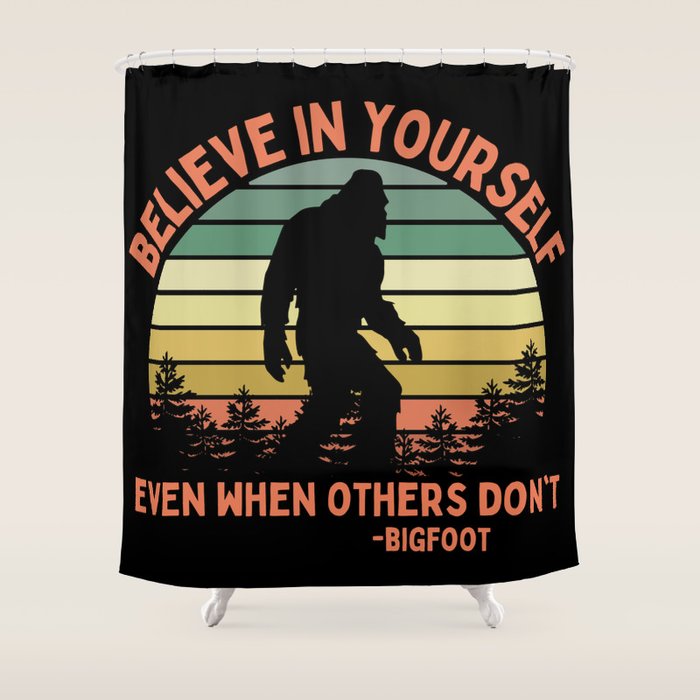 Bigfoot Funny Believe In Yourself Motivational Sasquatch Vintage Sunset Shower Curtain Gallery Image 1