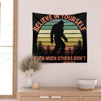 Bigfoot Funny Believe In Yourself Motivational Sasquatch Vintage Sunset Wall Tapestry Gallery Image 2
