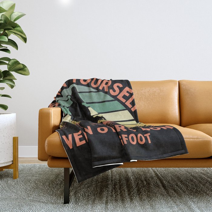 Bigfoot Funny Believe In Yourself Motivational Sasquatch Vintage Sunset Throw Blanket Gallery Image 1