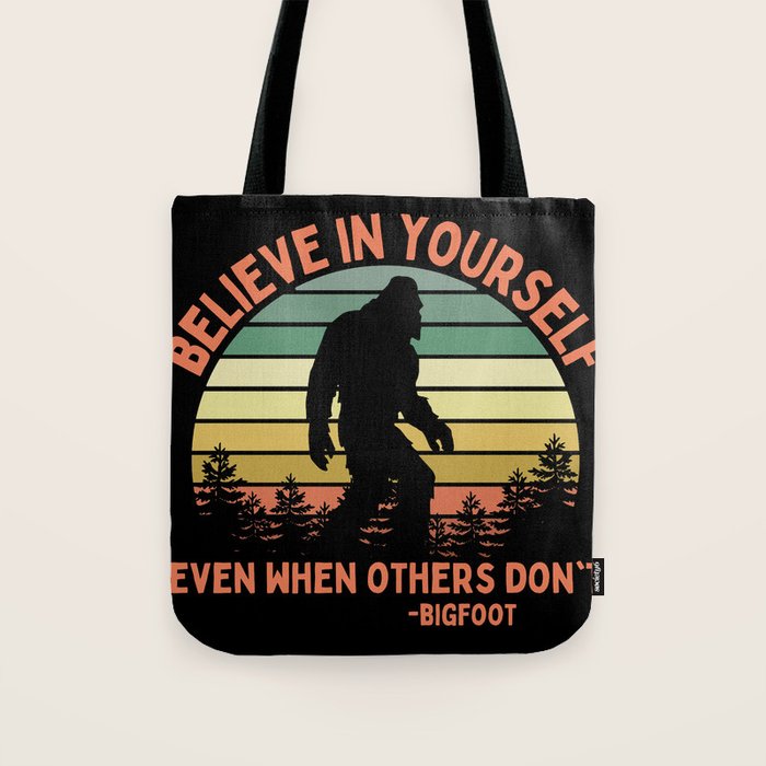 Bigfoot Funny Believe In Yourself Motivational Sasquatch Vintage Sunset Tote Bag Gallery Image 1