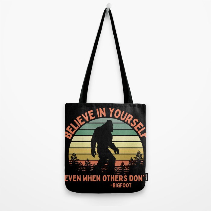 Bigfoot Funny Believe In Yourself Motivational Sasquatch Vintage Sunset Tote Bag Gallery Image 2