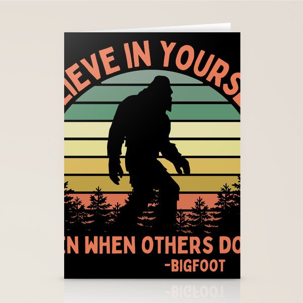 Bigfoot Funny Believe In Yourself Motivational Sasquatch Vintage Sunset Stationery Card Gallery Image 2