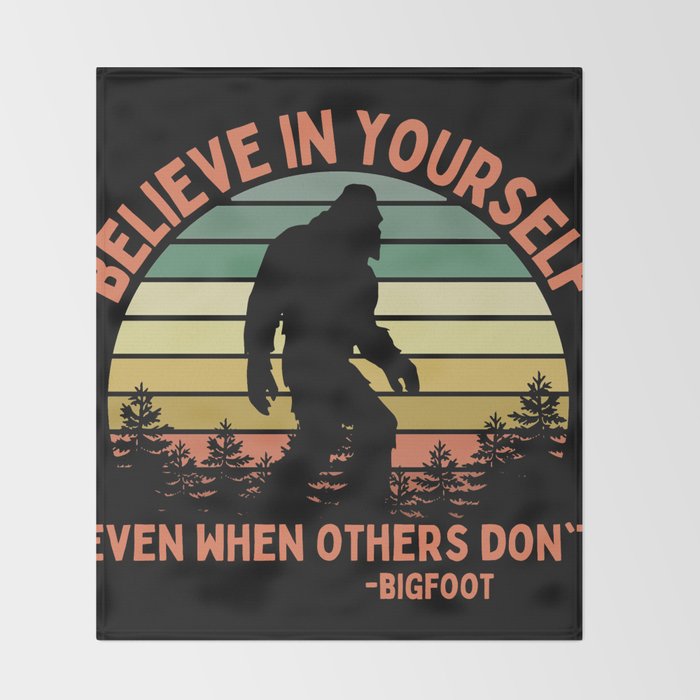 Bigfoot Funny Believe In Yourself Motivational Sasquatch Vintage Sunset Throw Blanket Gallery Image 2