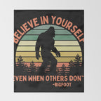 Bigfoot Funny Believe In Yourself Motivational Sasquatch Vintage Sunset Throw Blanket Gallery Image 2