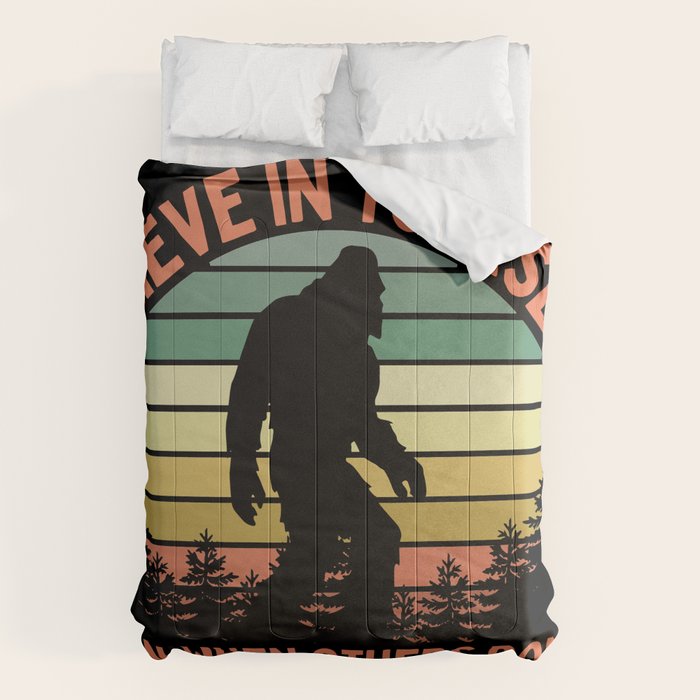 Bigfoot Funny Believe In Yourself Motivational Sasquatch Vintage Sunset Comforter Gallery Image 6