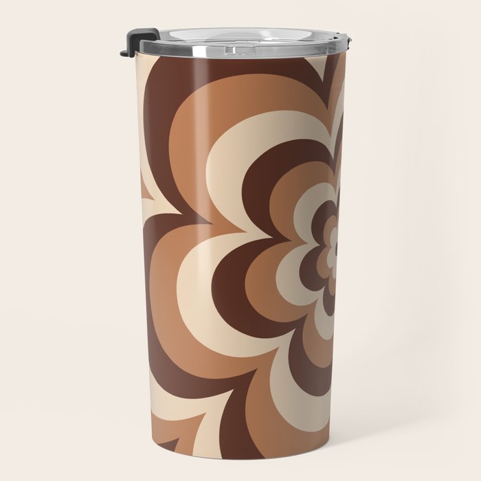 70s Retro Flower Power in Coffee Brown Travel Mug Gallery Image 3