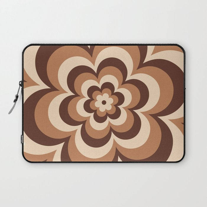 70s Retro Flower Power in Coffee Brown Laptop Sleeve Gallery Image 1