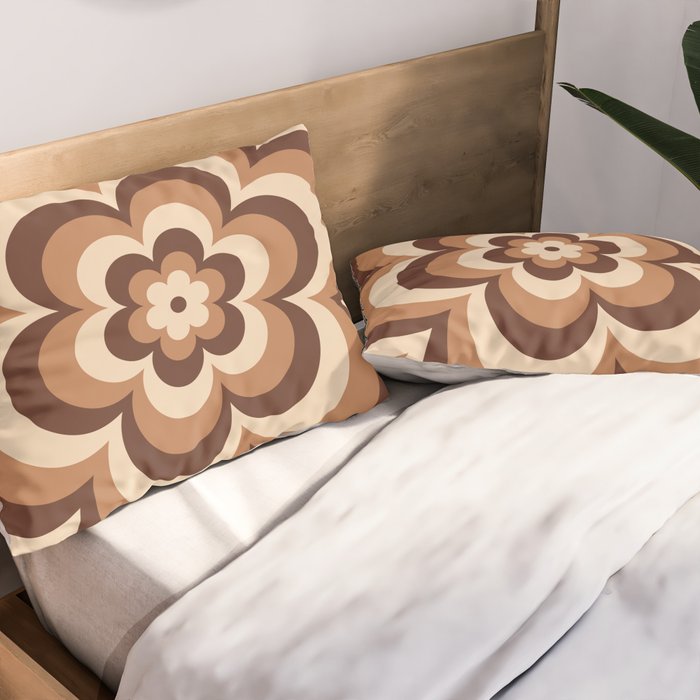 70s Retro Flower Power in Coffee Brown Pillow Sham Gallery Image 2