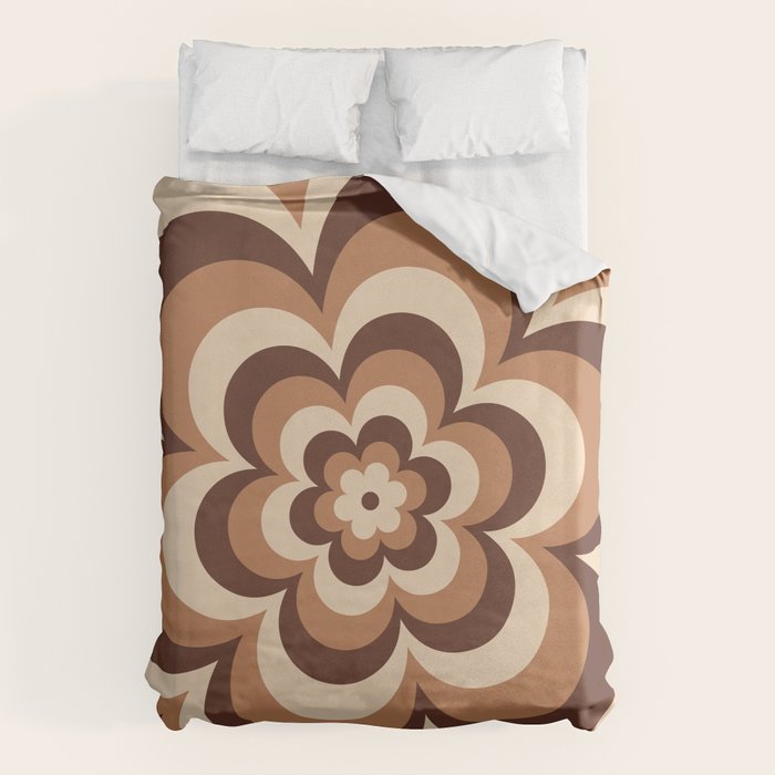 70s Retro Flower Power in Coffee Brown Duvet Cover Gallery Image 6