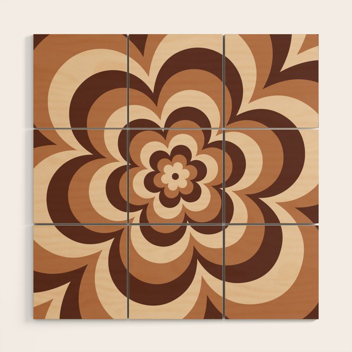 70s Retro Flower Power in Coffee Brown Wood Wall Art Gallery Image 2