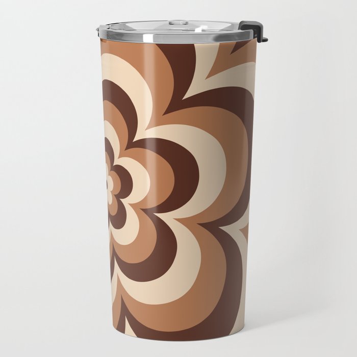 70s Retro Flower Power in Coffee Brown Travel Mug Gallery Image 2