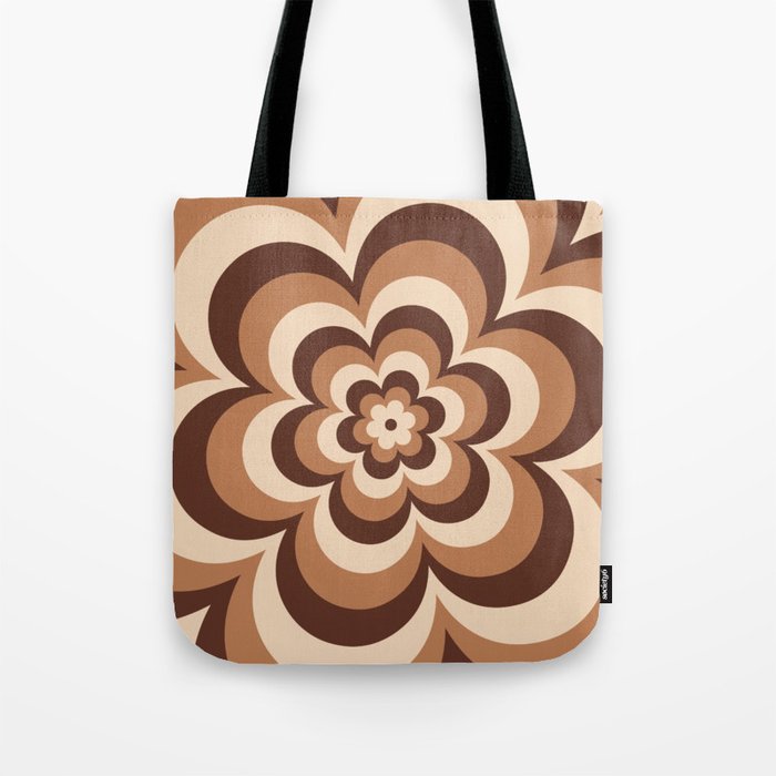 70s Retro Flower Power in Coffee Brown Tote Bag Gallery Image 1
