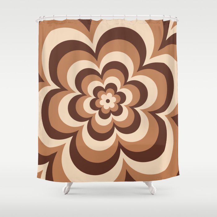 70s Retro Flower Power in Coffee Brown Shower Curtain Gallery Image 1