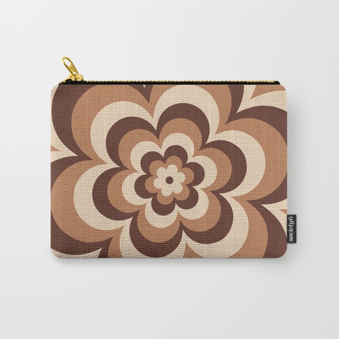 70s Retro Flower Power in Coffee Brown Carry All Pouch Gallery Image 1