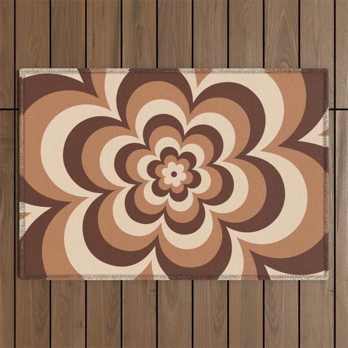 70s Retro Flower Power in Coffee Brown Outdoor Rug Gallery Image 1