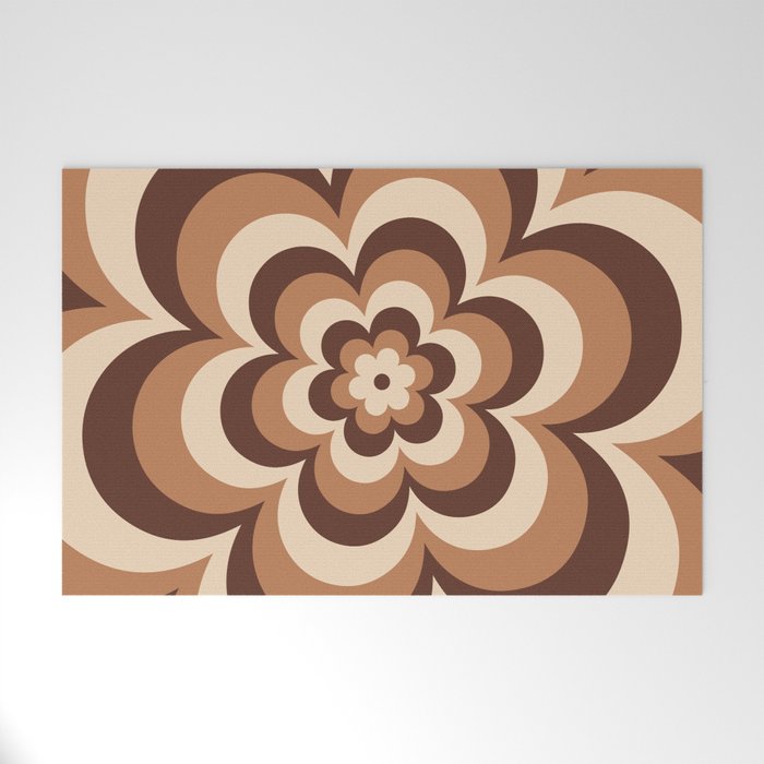 70s Retro Flower Power in Coffee Brown Welcome Mat Gallery Image 1