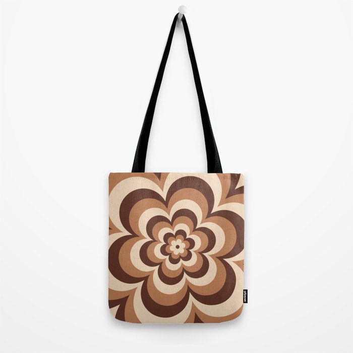70s Retro Flower Power in Coffee Brown Tote Bag Gallery Image 2