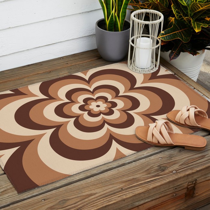 70s Retro Flower Power in Coffee Brown Outdoor Rug Gallery Image 2