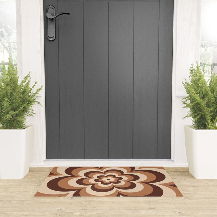 70s Retro Flower Power in Coffee Brown Welcome Mat Gallery Image 3