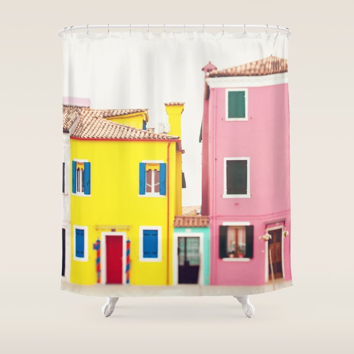 Get Happy - Burano Italy Travel Photography Shower Curtain Gallery Image 1