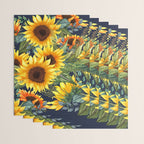 Festive, Sunflower, Yellow and Green on Navy Blue, Floral Prints Wrapping Paper Gallery Image 3