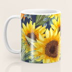 Festive, Sunflower, Yellow and Green on Navy Blue, Floral Prints Coffee Mug Gallery Image 3