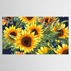 Festive, Sunflower, Yellow and Green on Navy Blue, Floral Prints Tablecloth Gallery Image 2