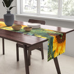 Festive, Sunflower, Yellow and Green on Navy Blue, Floral Prints Table Runner Gallery Image 2