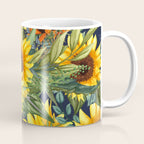 Festive, Sunflower, Yellow and Green on Navy Blue, Floral Prints Coffee Mug Gallery Image 1